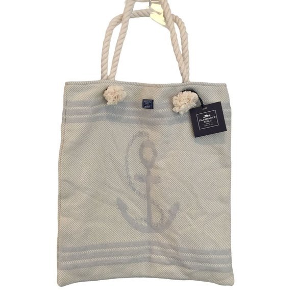 FARIBAULT MILL 1865 Nautical Anchor Unstructured Tote Pastel Cream Blue Gray Lin - Picture 1 of 6